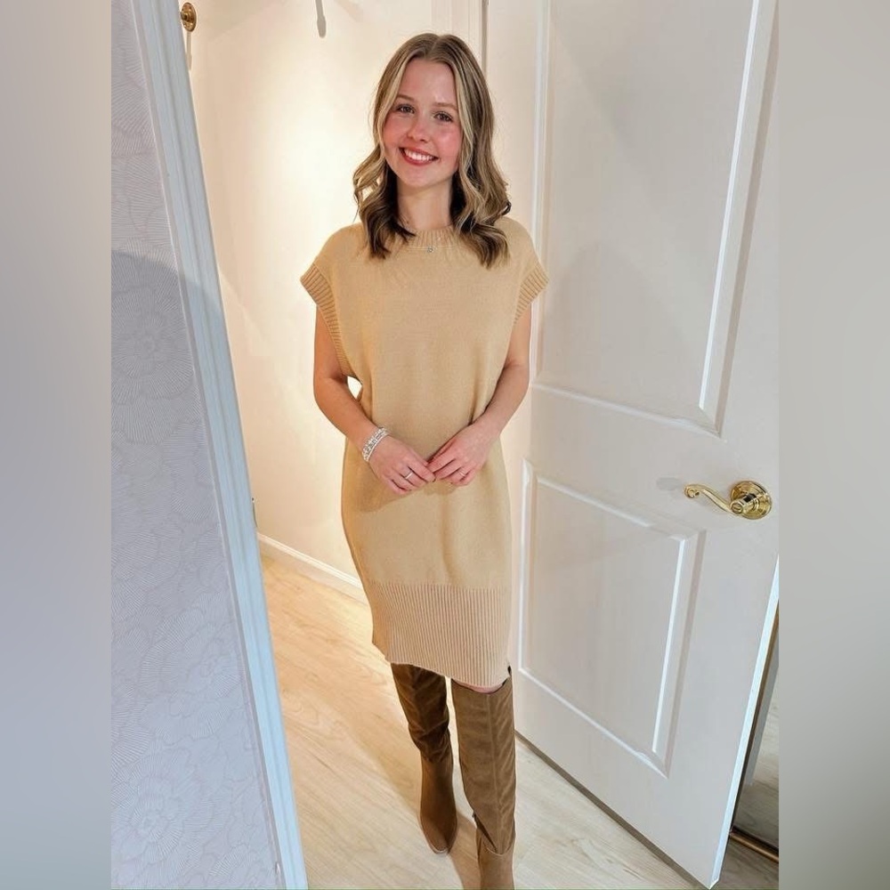 Anniewear Boutique Beige Latte Sweater Midi Dress Sleeveless Women XL 14/16 NWT